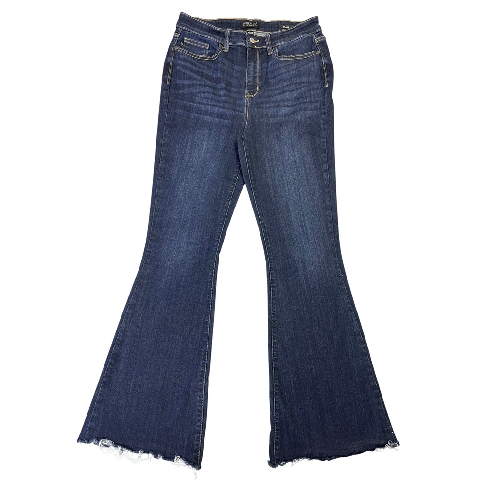 Judy Blue Los Angeles Dark Wash Flare Jeans Raw Hem Size 11/30 CowGirl